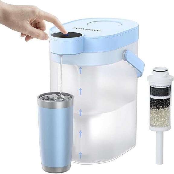 Waterdrop ED06B Electric Water Filter Pitcher, FreshTaste Rechargeable Dispenser, 17-Cup Instant Countertop Purifier, Reduce Chlorine, Lead, Copper, Purify, Soften Water, Does not Lower TDS, Blue