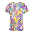 thumbnail image 3 of Jinhomg Cute Scrubs for Women Fancy Bunny and Easter Eggs Graphic Holiday Tops Lightweight Casual Short Sleeve V-Neck Nurse Workwear with Pockets Purple M, 3 of 4