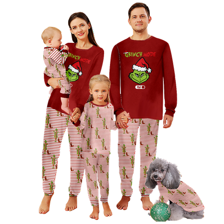 

FUNIER Holiday Family Matching Christmas Pajamas The Grinch Red White Stripe Printed Baby-Kids-Adult-Pet Size 2 Pieces Top and Pants Bodysuits Clothes Pajamas Set