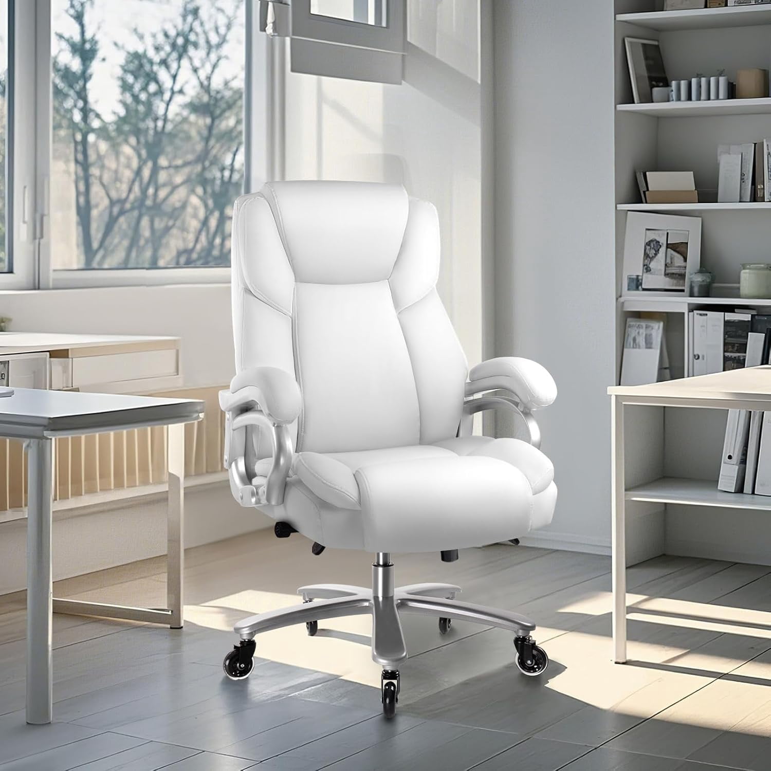 PUKAMI Heavy Duty Big and Tall Office Chair 500lbs,High Back PU Leather Executive Desk Chair
