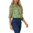 thumbnail image 4 of CAMISAS DE MUJER INSPIRE CHIC CON MANGAS 3/4 Y HEMBRA RIZADA DE FLORES EN CHIFFON XL VERDE BLANCO, 4 of 5