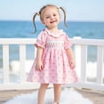 thumbnail image 5 of BemeyourBBs Toddler Baby Girl Summer Smocked Dress Kids Baby Girls Mathers Day Fathers Day Outfit Mama's Girl Daddy's Girl Dress Bow Letter Ruffle Trim Round Neck Short Sleeve A-line Princess Dress, 5 of 9