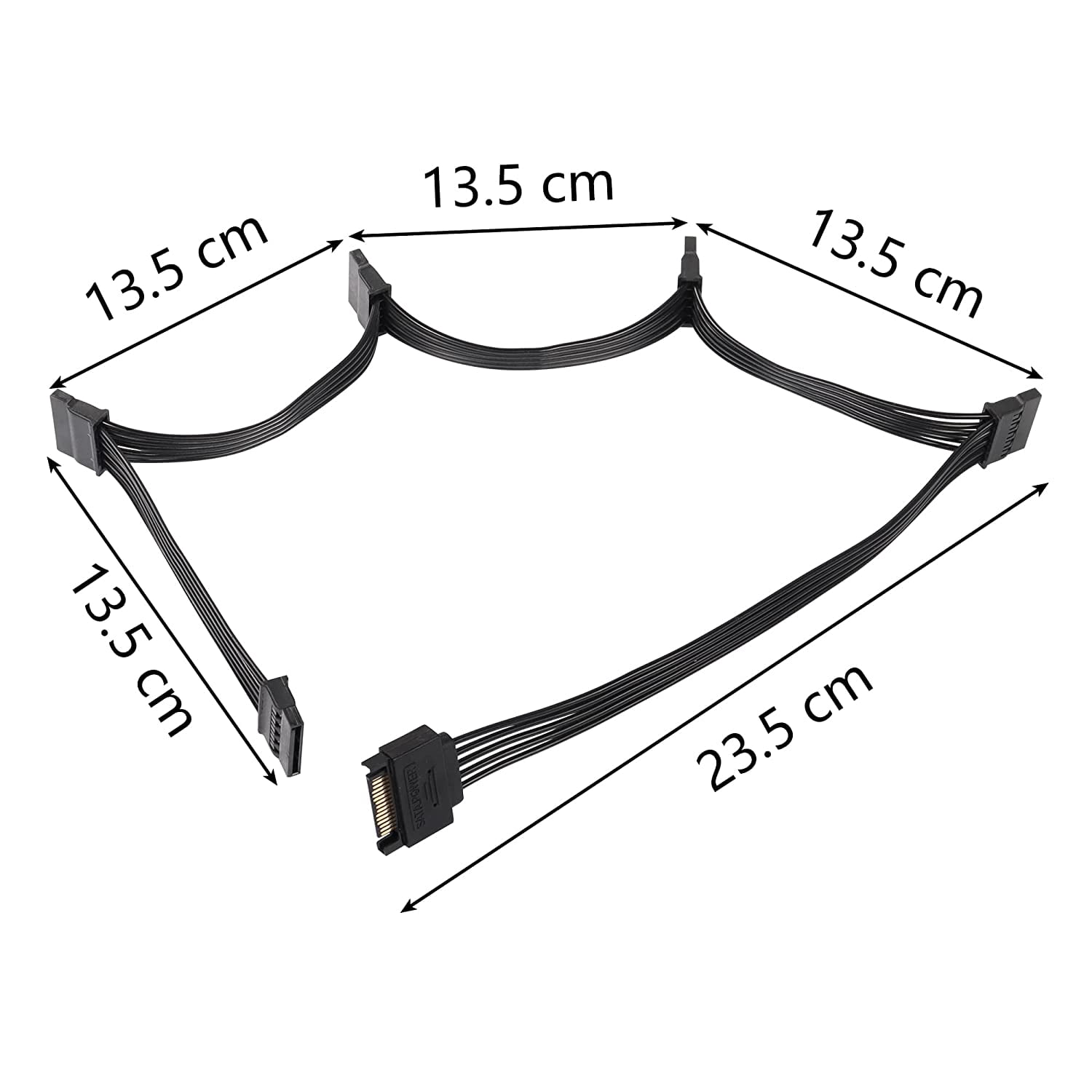 HRTGFD-SATA Power Splitter Cable - 15Pin Male to 5 Female Power Extension Hard Drive Cable for HDD, SSD and Optical Drives - 23.5cm