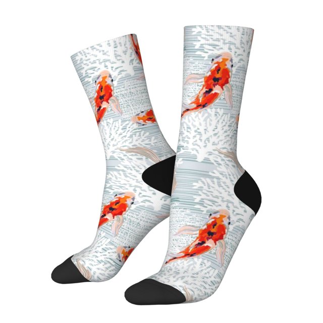 Fotbe Koi Fish Corals,Spring Summer Calcetas Largas con Estampado para Hombre y Mujer – Calcetas de Compresión Transpirables y Elásticas, Viajar y Uso Diario Talla 5-11