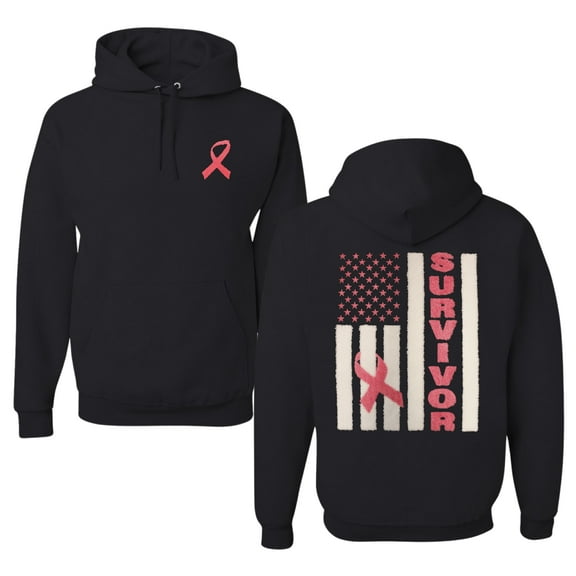 Wild Bobby Survivor | Breast Cancer Awareness Support Trendy Fuzzy Pink Chenille Fabric Patch Style Front and Back Hoodie Sweatshirt