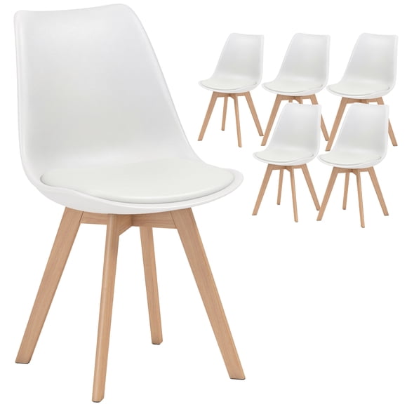 HOMCOM Modern Dining Chairs Set of 6 with PU Leather Cushion, Wood Frame