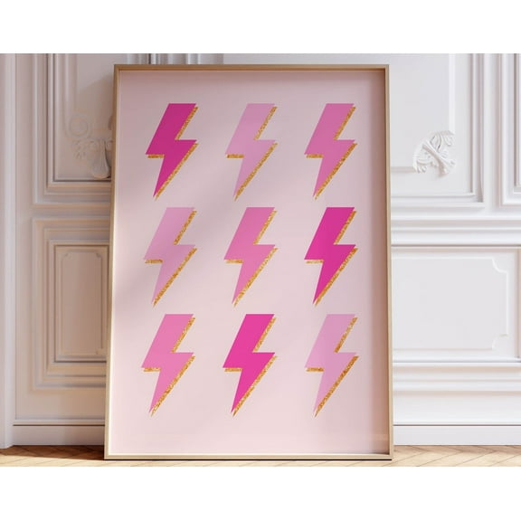 Lightning Bolts Preppy Wall Art Trendy Girls Room Decor, Trendy Wall Art Preppy Room Decor Aesthetic Poster, Pink Wall Art Dorm Room Decor Wall Art, Modern Wall Decor, 8x12 UNFRAMED