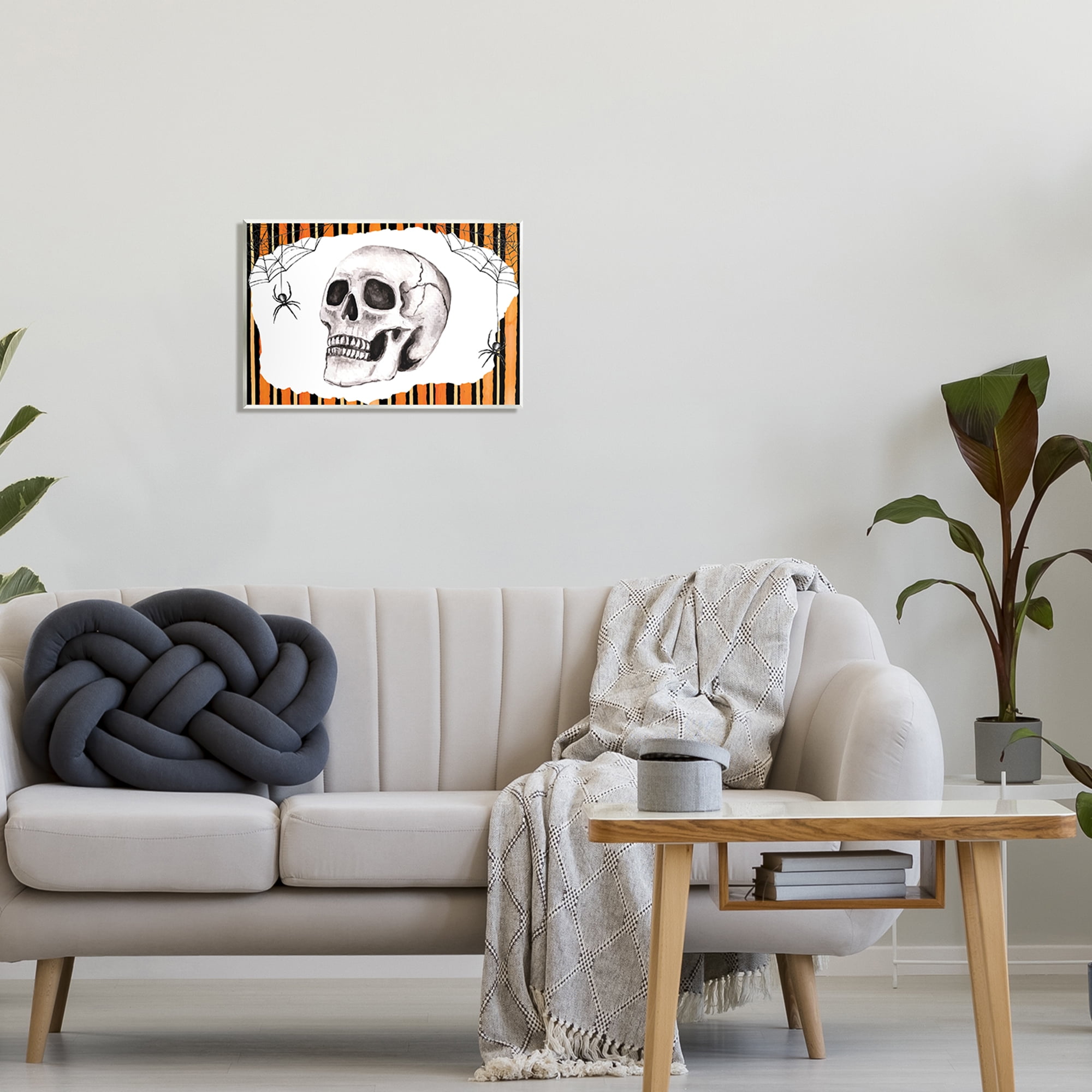 Stupell Industries Orange & Black Striped Skull Holiday Painting Unframed Art Print Wall Art