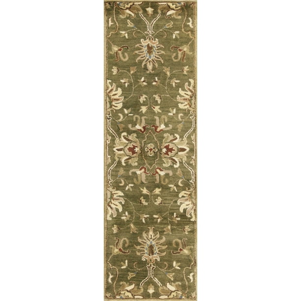 HomeRoots Decor 2'3inch x 7'6inch Runner Wool Emerald Green Area Rug