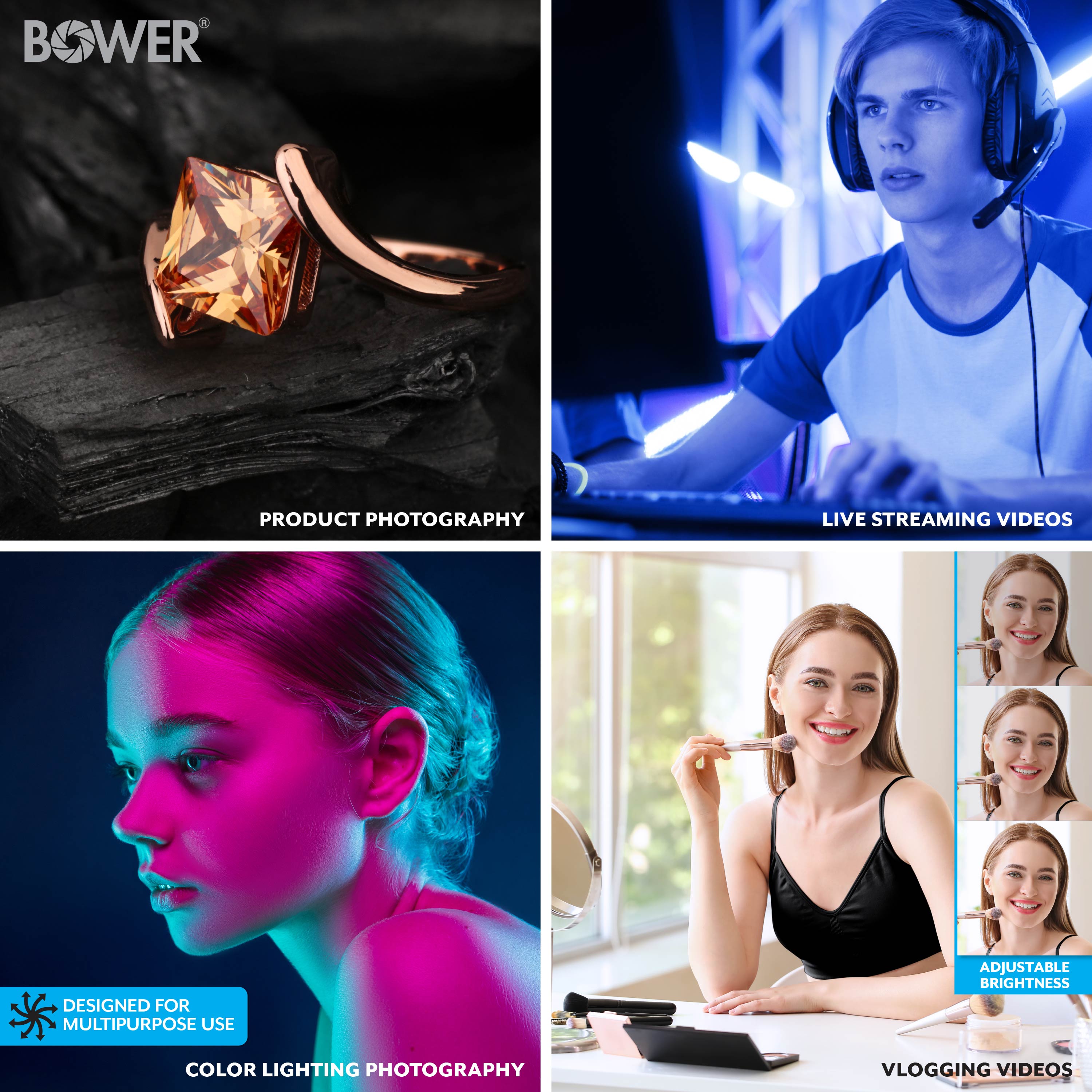 Bower 2-Pack LED Ring Light Kit with Tripods for Content Creation photo 5