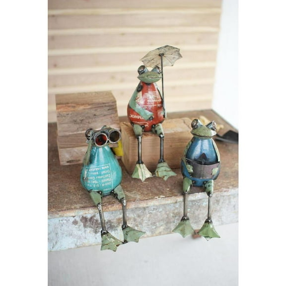SET OF THREE RECYCLED IRON FROGS