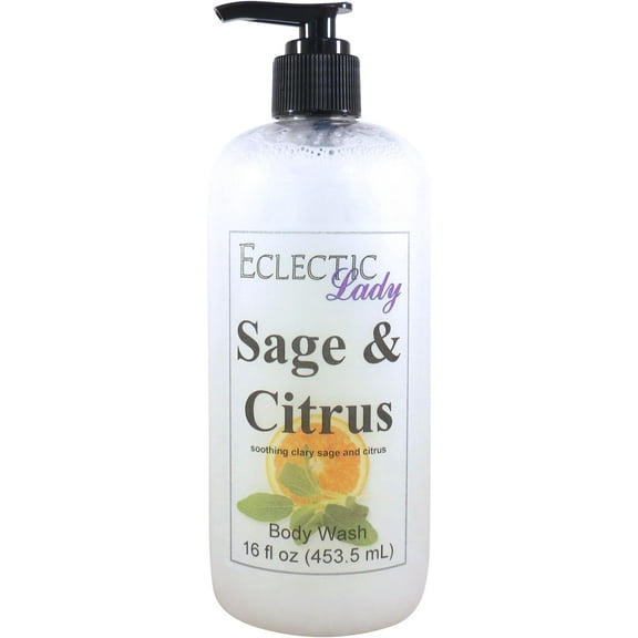 Sage And Citrus Body Wash by Eclectic Lady, Liquid Shower Gel for Women and Men, 16 Ounces