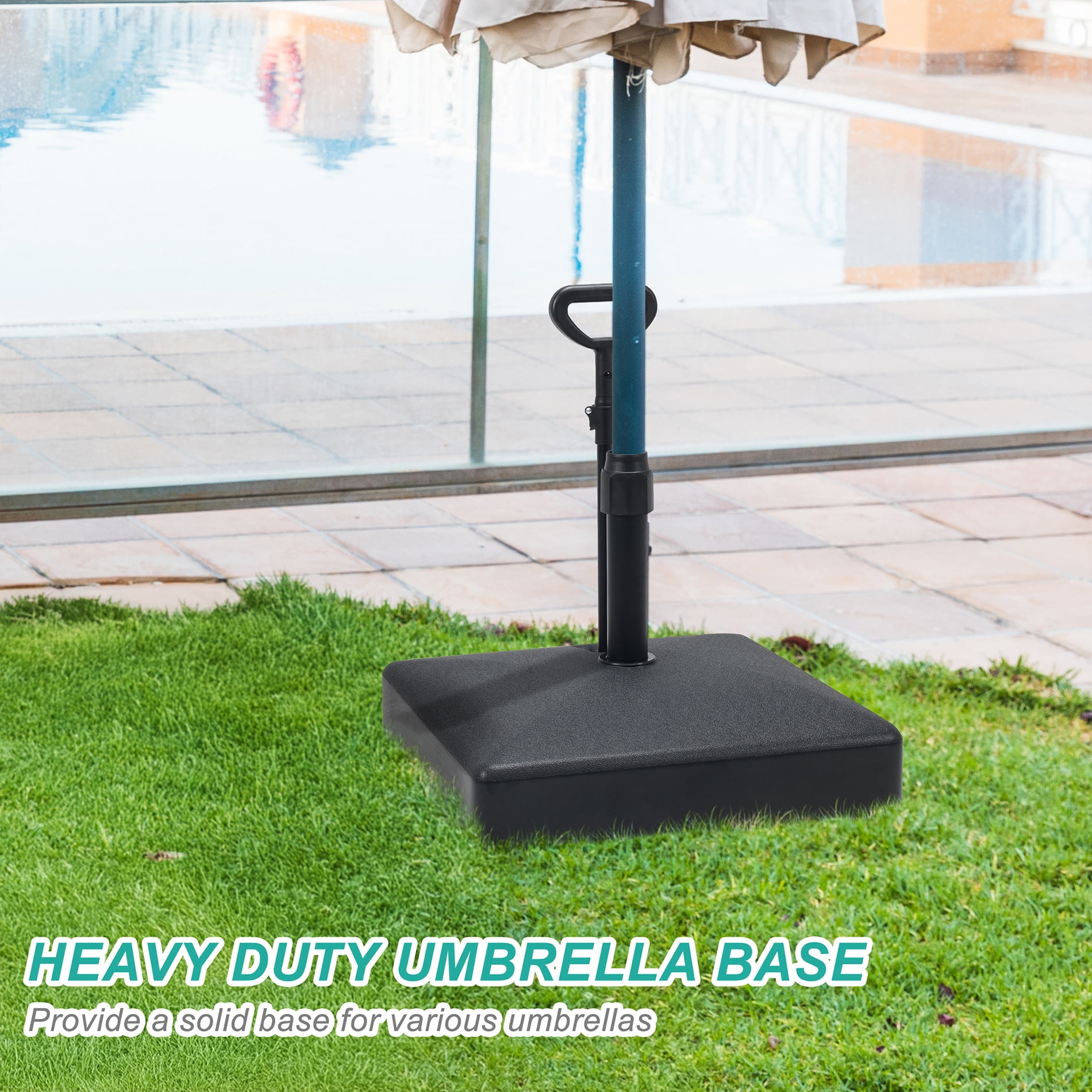 Aoodor Fillable Patio Umbrella Base Heavy Duty with Wheels and Pull Rod for Deck, Poolside, Lawn(Black)