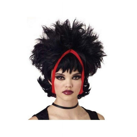 Chunky Black & Red Gothic Streaked Wig