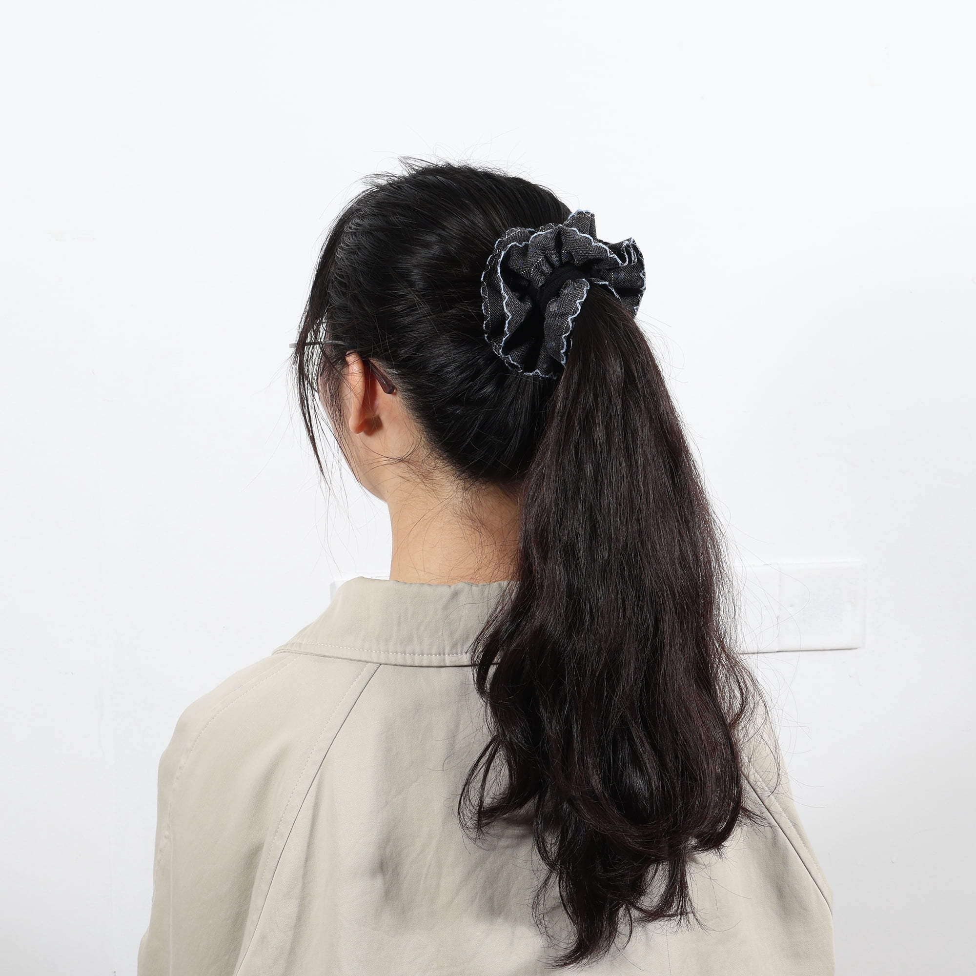 Unique Bargains Double Layer Fabric Denim Hair Ties Daily Use Black