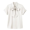 thumbnail image 6 of Ecqkame Women's Satin Shirts Elegant Bow Tie Neck Short Sleeve Casual Loose Blouse Business Office Trendy Wrinkle Free Tops White S, 6 of 6