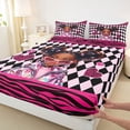 thumbnail image 4 of Castle Fairy Y2K Fashion Afro Girl King Sheets 4pcs,Argyle Zebra Heart Bedding,Pink Black White,1 Fitted Sheet, 1 Flat Sheet and 2 Pillowcases, 4 of 6