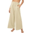 thumbnail image 1 of Pantalones anchos informales de cintura alta y color liso para mujer de primavera y verano, 1 of 6