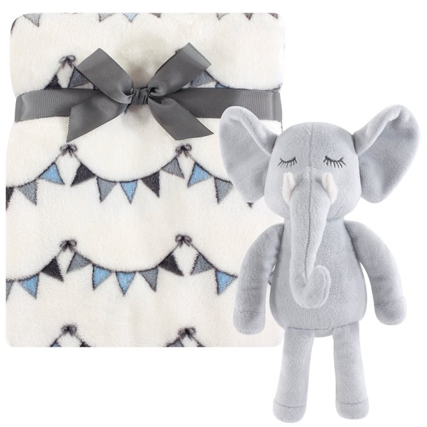 Hudson Baby Unisex Baby Plush Blanket with Toy, Modern Elephant , One