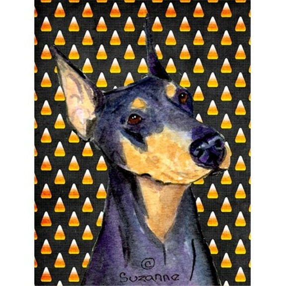 Doberman Candy Corn Halloween Portrait Flag - Garden Size, 11 x 15 in.