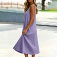 thumbnail image 6 of Dvprdro Button Front Linen Midi Dress for Women Crewneck Sleeveless Side Pockets Loose Fit A Line Solid Summer, 6 of 9