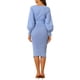 thumbnail image 3 of Vestido de mujer Inspire Chic de punto con cuello redondo, mangas 3/4, cinturón y dobladillo plisado en azul neblina M, 3 of 6