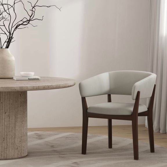 Blake Modern Wood Faux Mohair Armchair in Greige - Set of 2