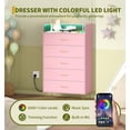 thumbnail image 4 of Tall Dresser with Power Outlets and LED Lights, Wooden 4 Drawer Dresser with Large Organizer, Modern Chest of Drawers Closet for Living Room Bedroom, Pink, 4 of 6