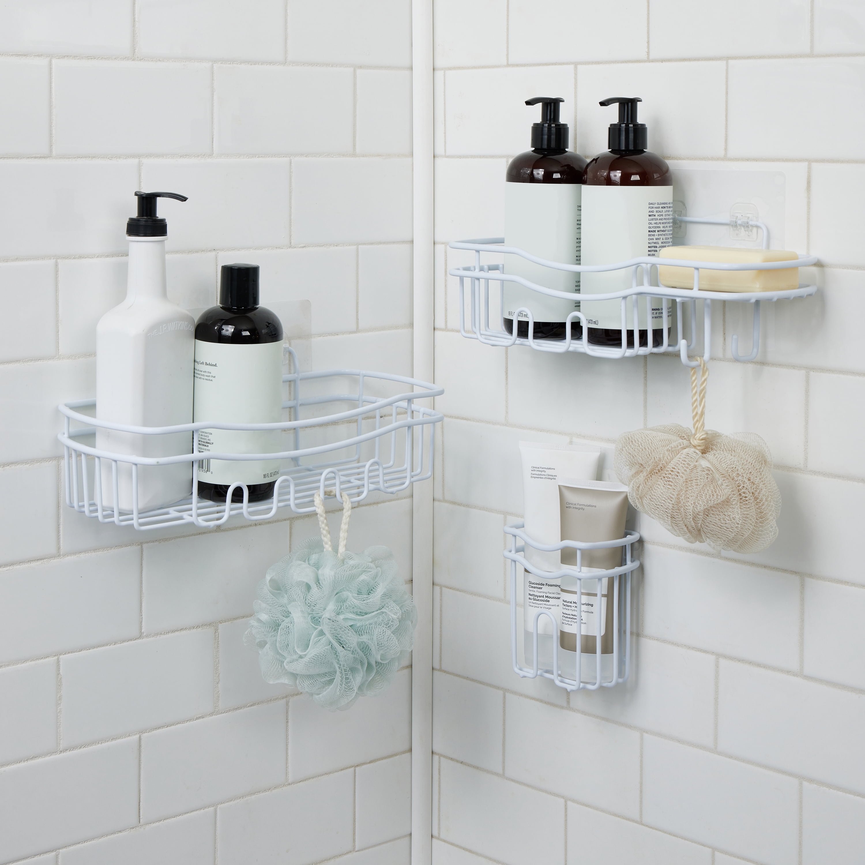Bath Bliss Ultimate 3 Piece Adhesive Shower Caddy Set in White