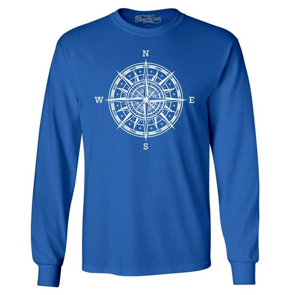 Shop4Ever Men's Compass Traveling North South East West Long Sleeve Shirt Large Royal Blue