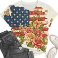 thumbnail image 4 of Xdegoge 4th Of July Patriotic Graphic T Shirt for Women USA American Flag Short Sleeve Round Neck Stars And Stripes Vintage Rustic Daisy Floral Print Casual Summer Tops, 4 of 5