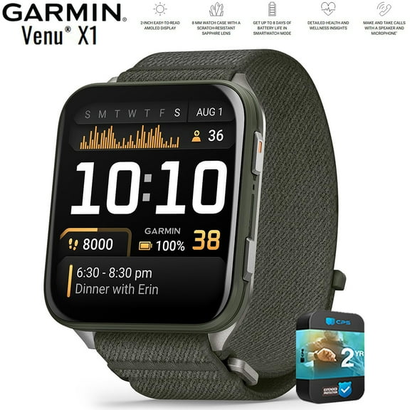 Garmin 010-02980-01 Venu X1 Premium GPS Smartwatch Moss Titanium Bundle with 2 YR CPS Enhanced Protection Pack
