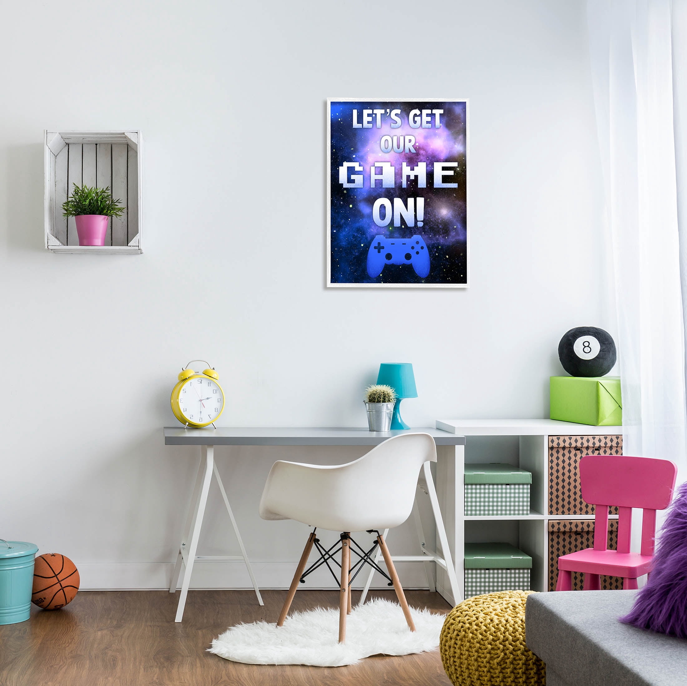 Stupell Industries Let's Get Our Game On Phrase Graphic Art White Framed Art Print Wall Art, Design by Marcus Prime
