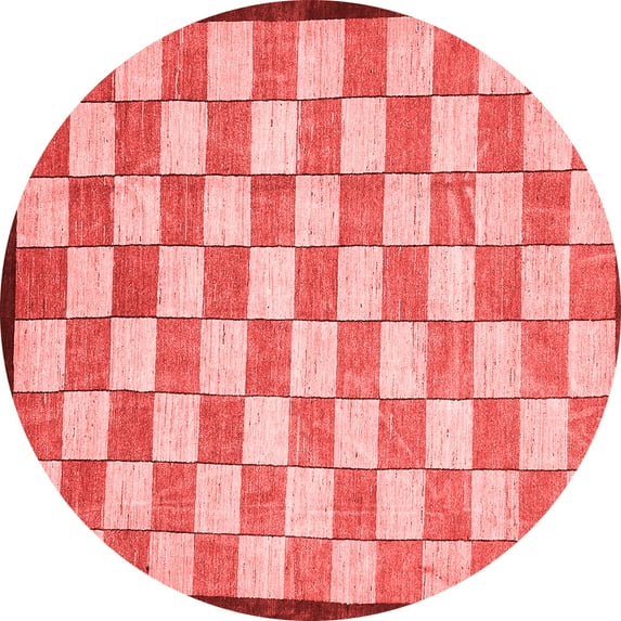 Ahgly Company Machine Washable Indoor Round Checkered Red Modern Area Rugs, 8' Round
