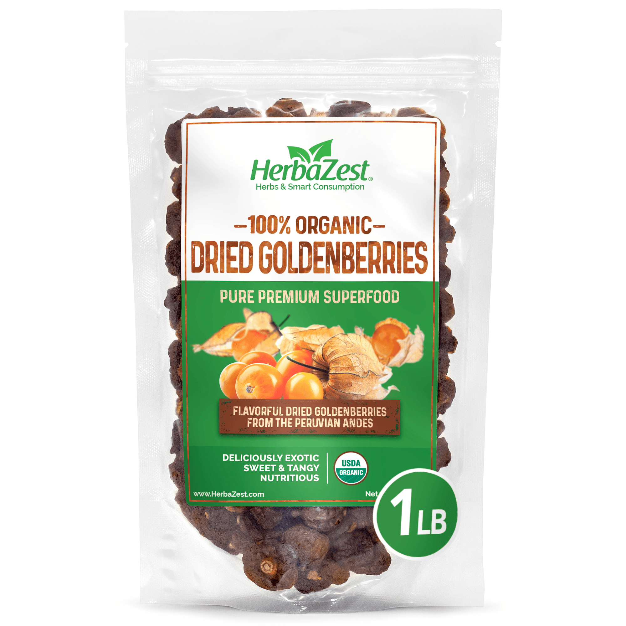 HerbaZest Dried Goldenberries | 1 lb | USDA Certified Organic | Exotic & Tangy Superfruit for Snacking & Cooking | Vegan & Gluten-Free | Superfoods