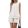 thumbnail image 3 of Women'S Two Piece Short Sets Sleeveless Tank Tops Drawstring Elastic Waist Shorts with Pockets White M, 3 of 8