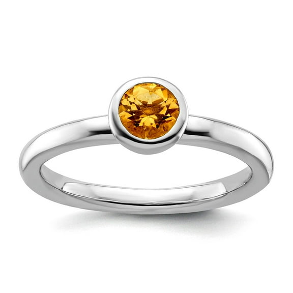 925 Sterling Silver Bezel Polished Stackable Low 5mm Round Citrine Ring Size 10 Stackable Ring for Women