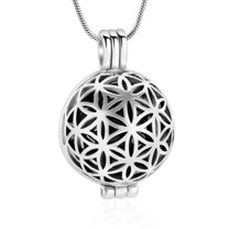 Cremation Jewelry Flower of Life Urn Necklaces for Ashes for Women Men Mini Keepsake Memorial Hollow Pendant