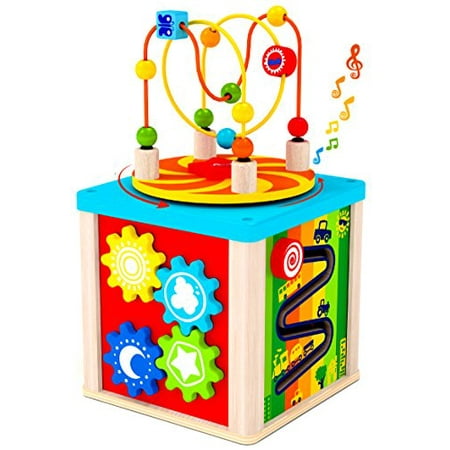 5 in 1 Wooden Cube Activity Center with Rotating Musical Bead Maze for Baby's & Toddlers - by Kids