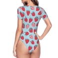 thumbnail image 4 of Daiia Strawberries print Women's Crew Neck Short Sleeve Bodysuit Fashion Tops Fit Casual Basic Extender Bodysuit-X-Large, 4 of 9