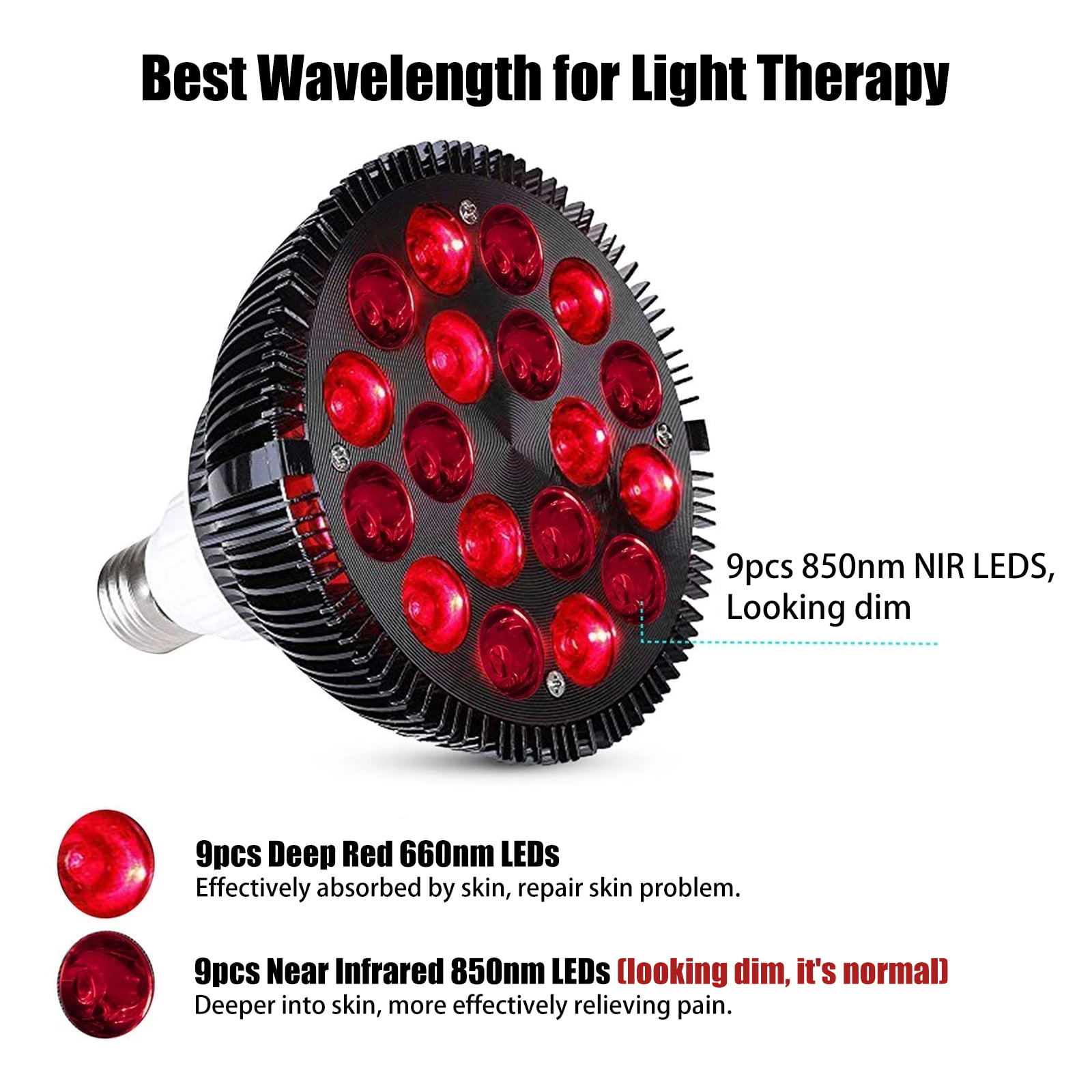 Red Light Therapy Bulb 18W 54W 18 LED Device 660nm Red and 850nm Combo Lamp US 