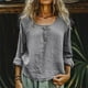 thumbnail image 2 of Tops deportivos,Camiseta de mezcla de lino para mujer, cuello redondo con botones delanteros, manga larga, corte regular para uso diario, sopatenor, 2 of 8