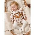 thumbnail image 3 of Cjfdfy Newborn Baby Girl Football Romper Adorable Letter Embroidery Long Sleeve Round Neck Jumpsuit for Party Wear Cute Game Day Football Outfit Letter Embroidery Waffle Knit Bodysuit, 3 of 9