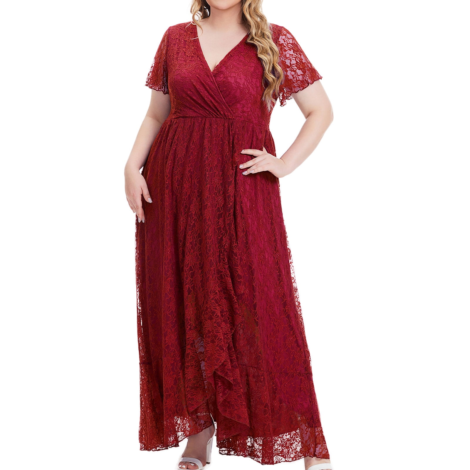 Meichang Plus Size Bridesmaid Dresses for Women Lace Short Sleeve