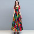 thumbnail image 3 of Royalbelle Femmes Robe Col Rond Manches Courtes Robe Imprimée Taille-Minceur une-Ligne Jupe Violet M, 3 of 8