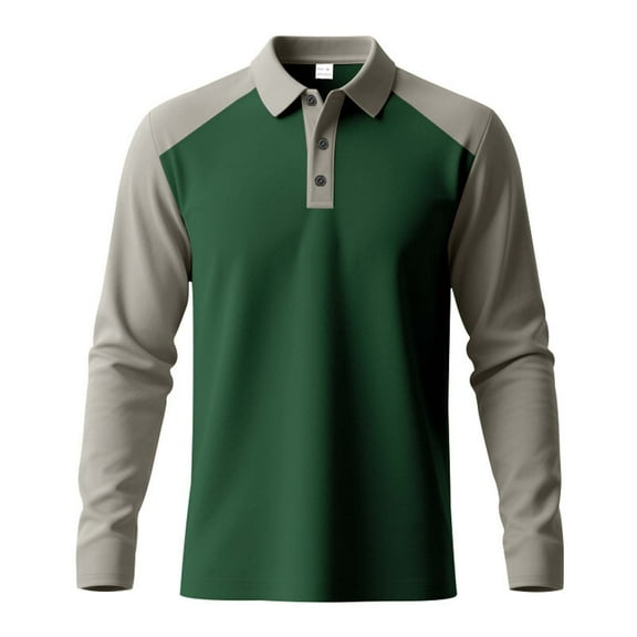 KKBOTIVE Long Sleeve Polo Shirts for Men Casual Collared Polo Shirt Cozy Pullover Fashion Tops for Men Everyday Wear ( Dark Green Size: XXL )