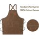 thumbnail image 3 of Zhuge Delantales de chef para hombres y mujeres con bolsillos grandes, delantal de trabajo resistente, ajustable, con espalda cruzada, de lona de algodón, talla M a XXL (marrón), 3 of 4