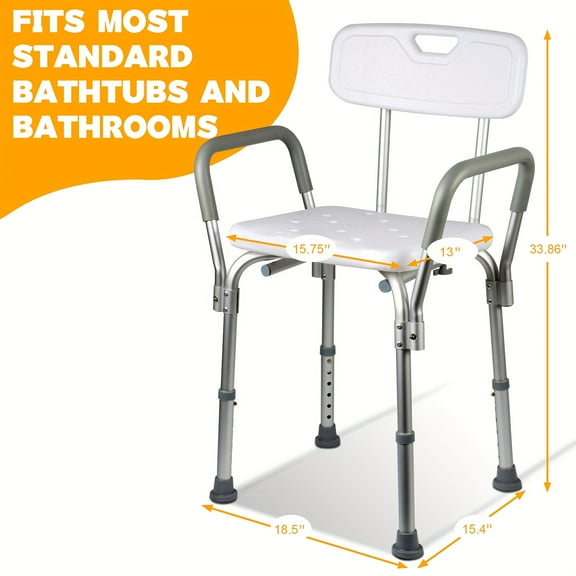 Heavy Duty Shower Chair 350lb Capacity - Adjustable Height Bath Seat with Non-Slip Footpads, Padded Armrests & Backrest for Disabled &Seniors - Bathroom Safety Chair for Shower, Bathtub or Toilet Use