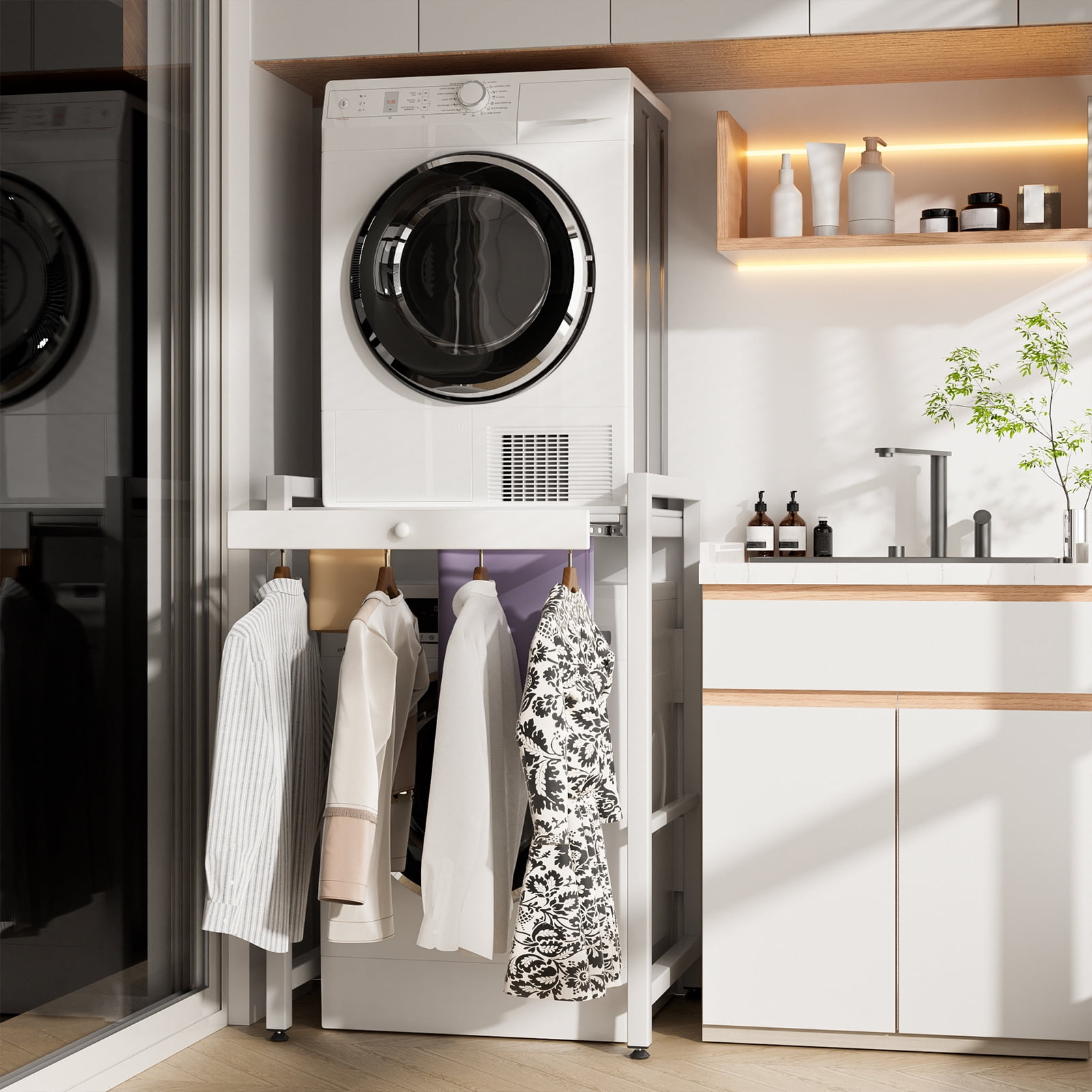 Over The Washer Storage Shelf, Washing Machine Storage Utility Rack with Countertop, Washing Machine Storage Stand