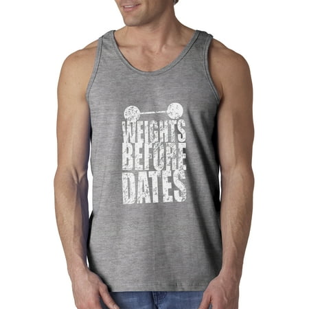 Trendy USA 1028 - Men's Tank-Top Weights Before Dates Workout Gym Training Large Heather (Best Before Date Format Usa)
